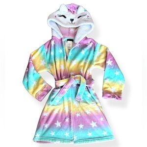 Kids Rainbow Star Bathrobe with Cat Hood